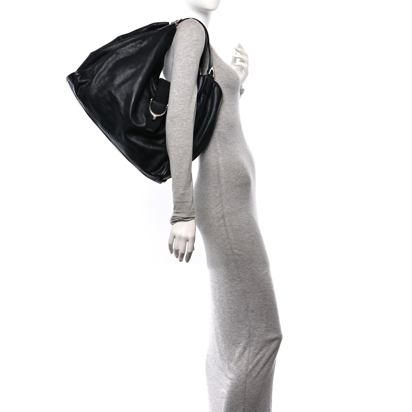 Calfskin Large Soft Stirrup Shoulder Bag Black