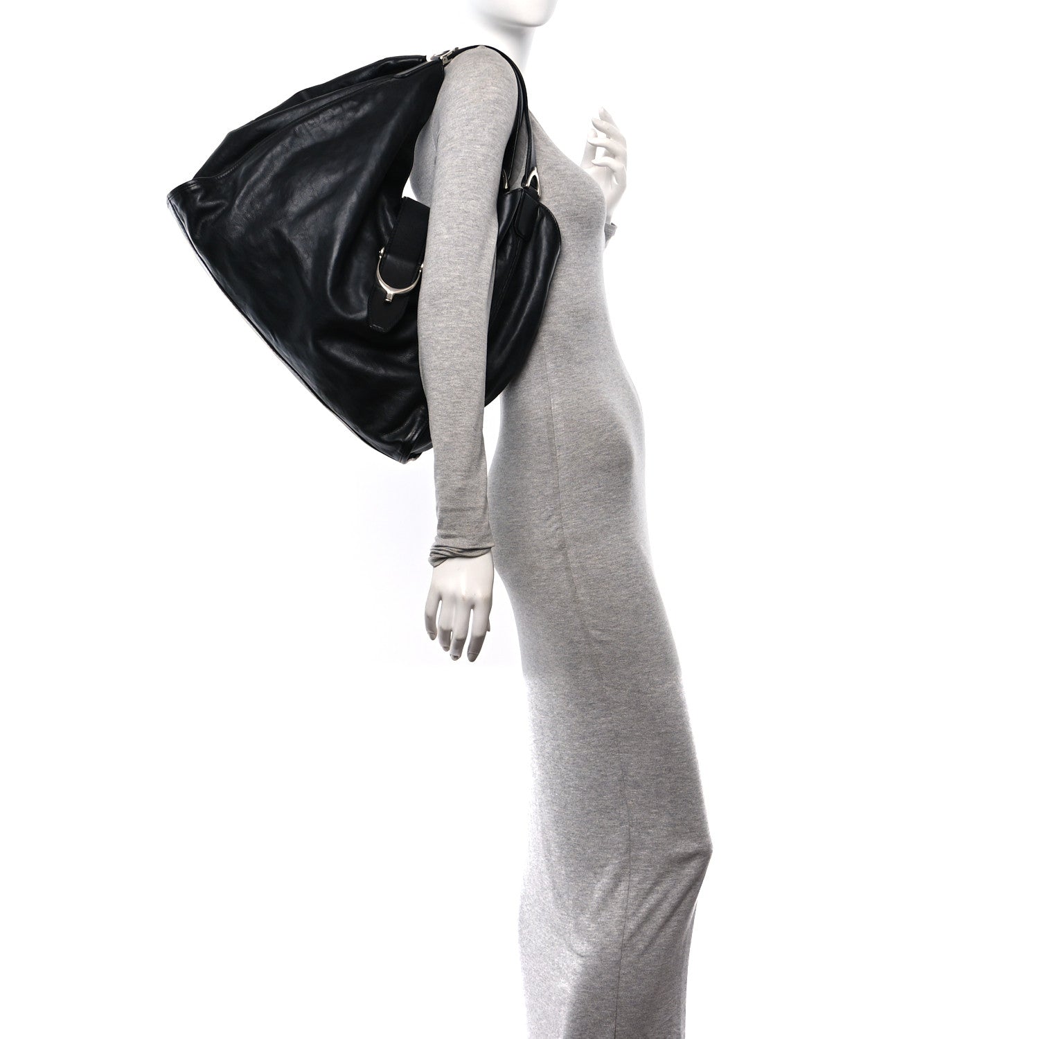 Gucci Calfskin Large Soft Stirrup Shoulder Bag Black 2 of 12