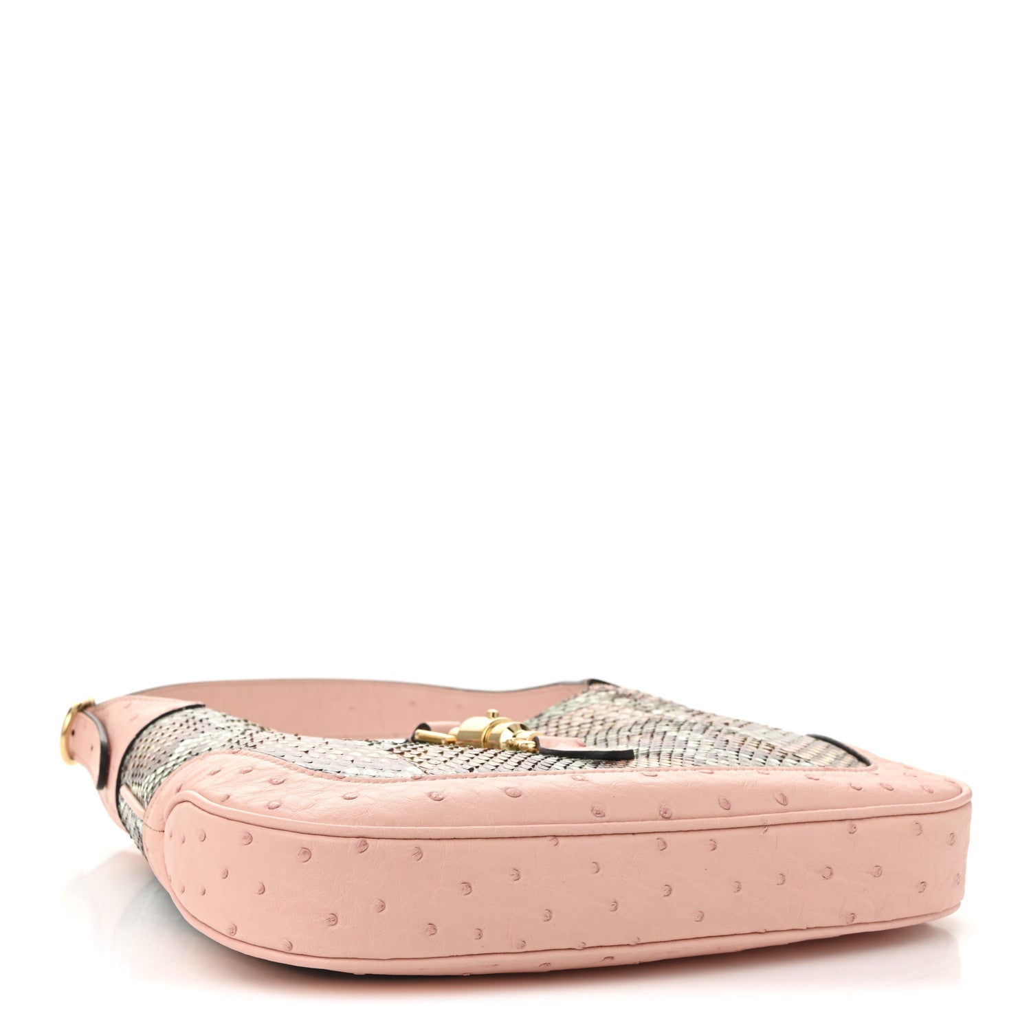 Gucci Snakeskin Ostrich Calfskin Small Jackie 1961 Hobo Pink Multicolor 4 of 11