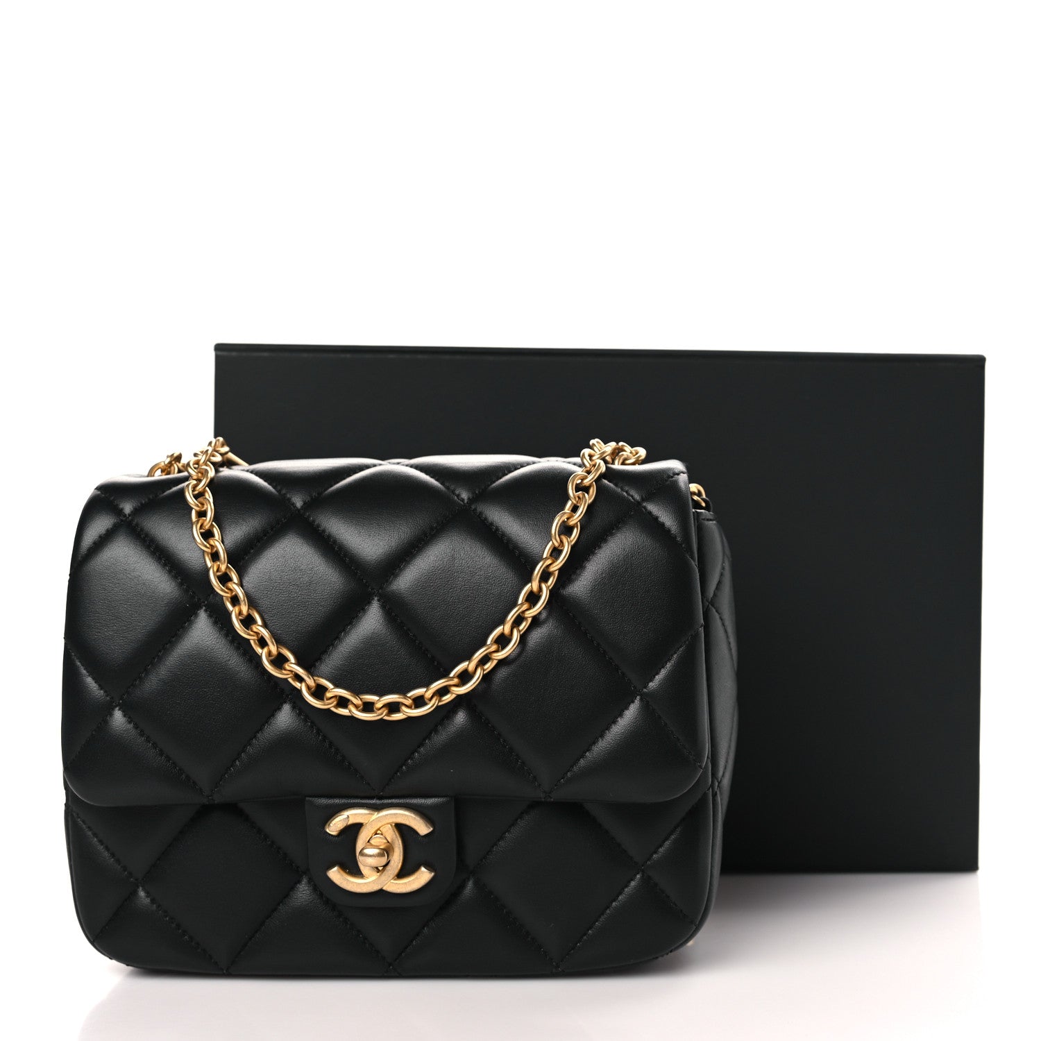 Chanel Lambskin Enamel Pearl Quilted Mini Charm Me Square Flap Black 9 of 9