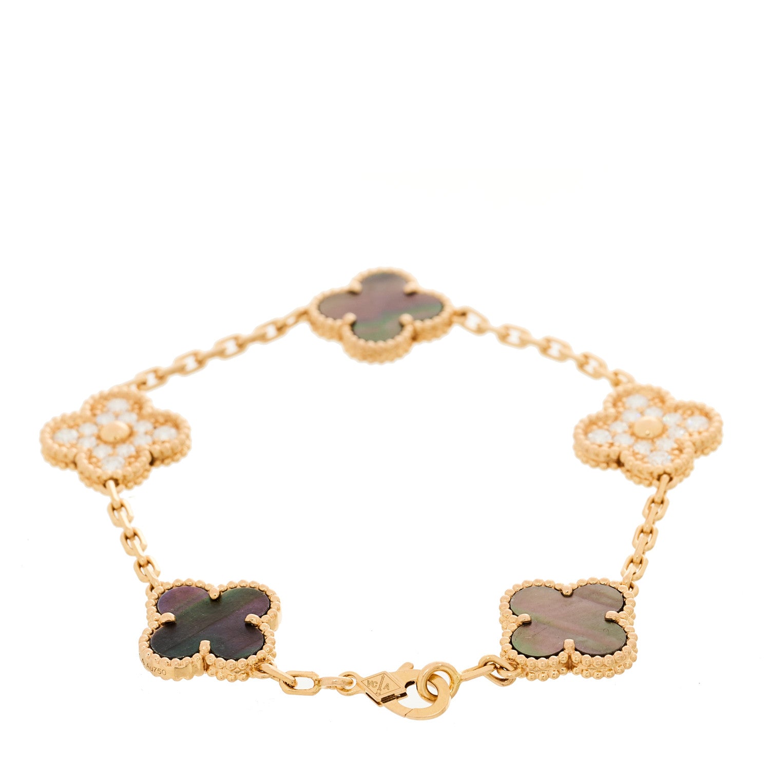 Van Cleef & Arpels 18K Rose Gold Diamond Gray Mother of Pearl 5 Motifs Vintage Alhambra Bracelet 2 of 5