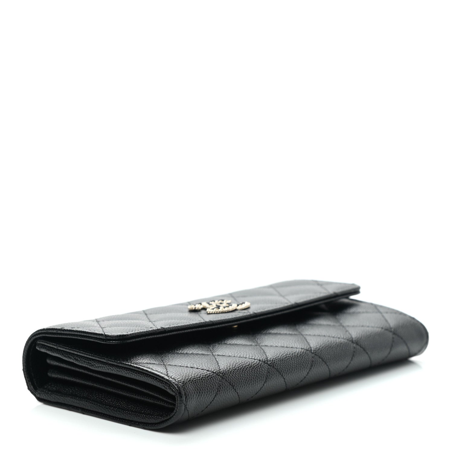 Chanel Caviar Quilted Crystal CC Large Gusset Flap Wallet Black 4 of 9