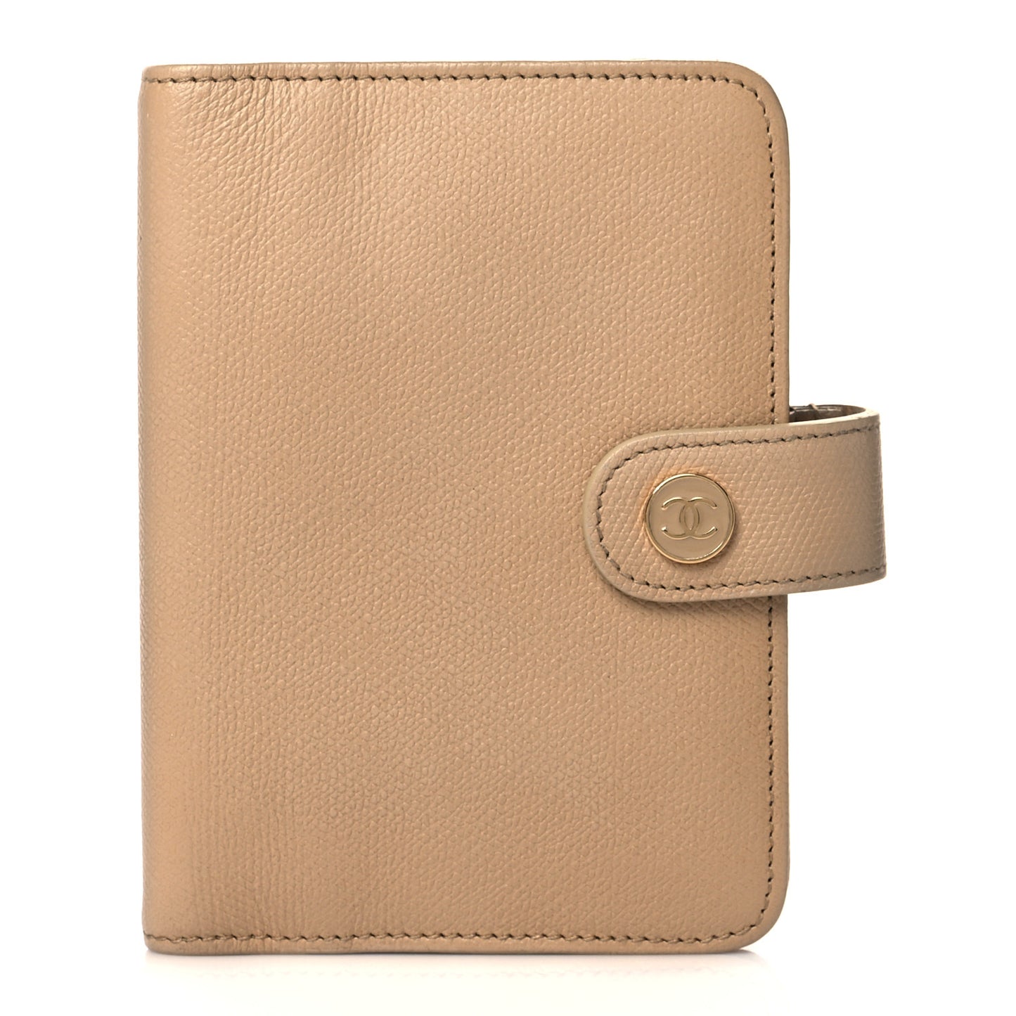 Grained Calfskin CC Button Pocket Agenda Cover Beige
