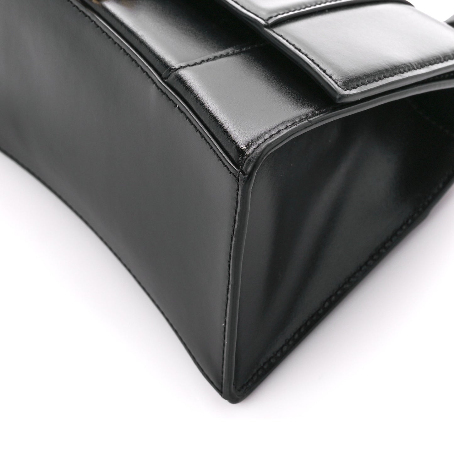 Shiny Box Calfskin Small Hourglass Top Handle Bag Black