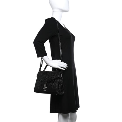 Saint Laurent Calfskin Crocodile Embossed Medium Classic Monogram Cassandra Top Handle Black Rouge Legion 2 of 8