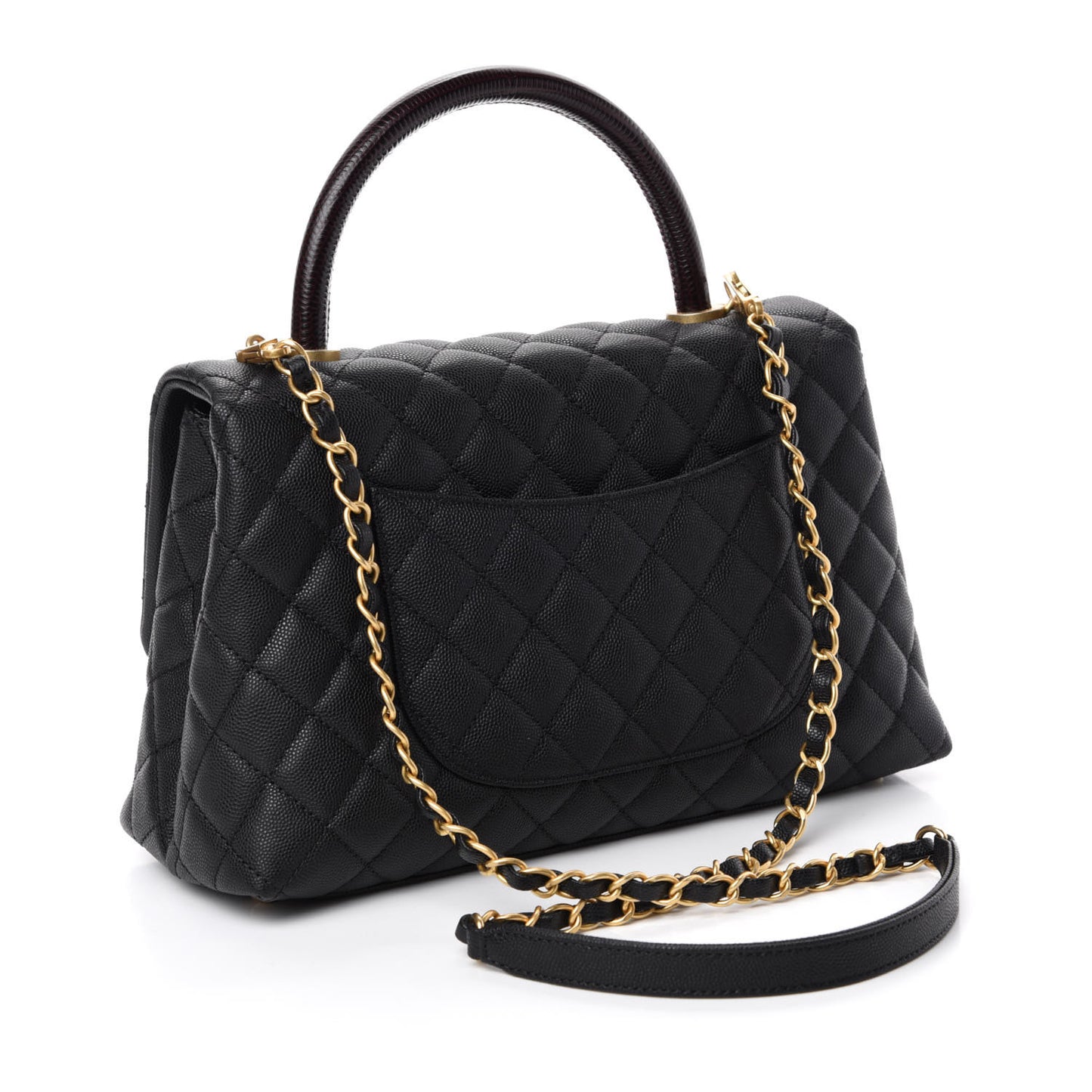 Caviar Lizard Embossed Quilted Small Coco Handle Flap Black