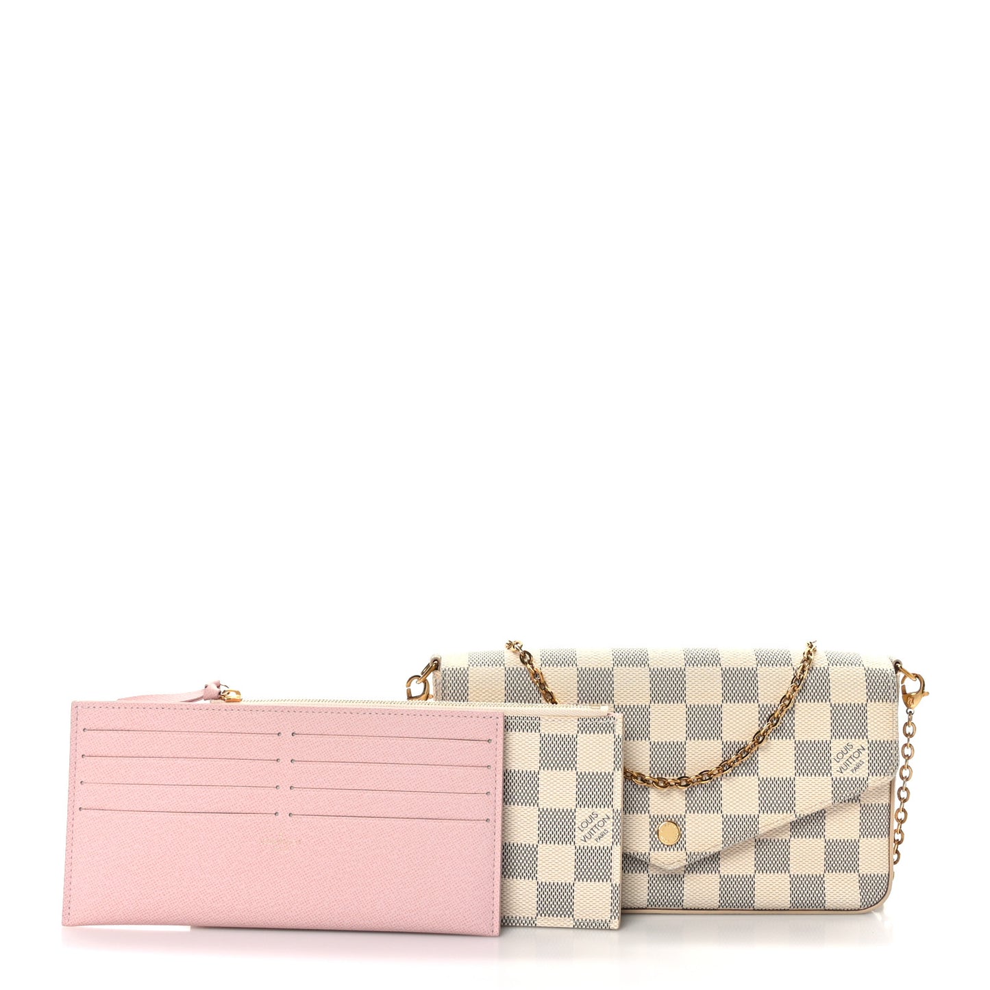 Damier Azur Pochette Felicie Chain Wallet Rose Ballerine