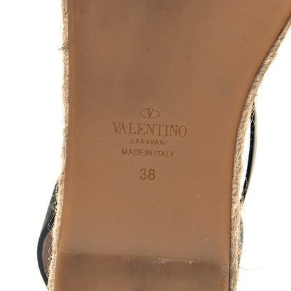Valentino Garavani Suede Studded Peep Toe Ankle Wrap Flatform Espadrilles 38 Black 6 of 8