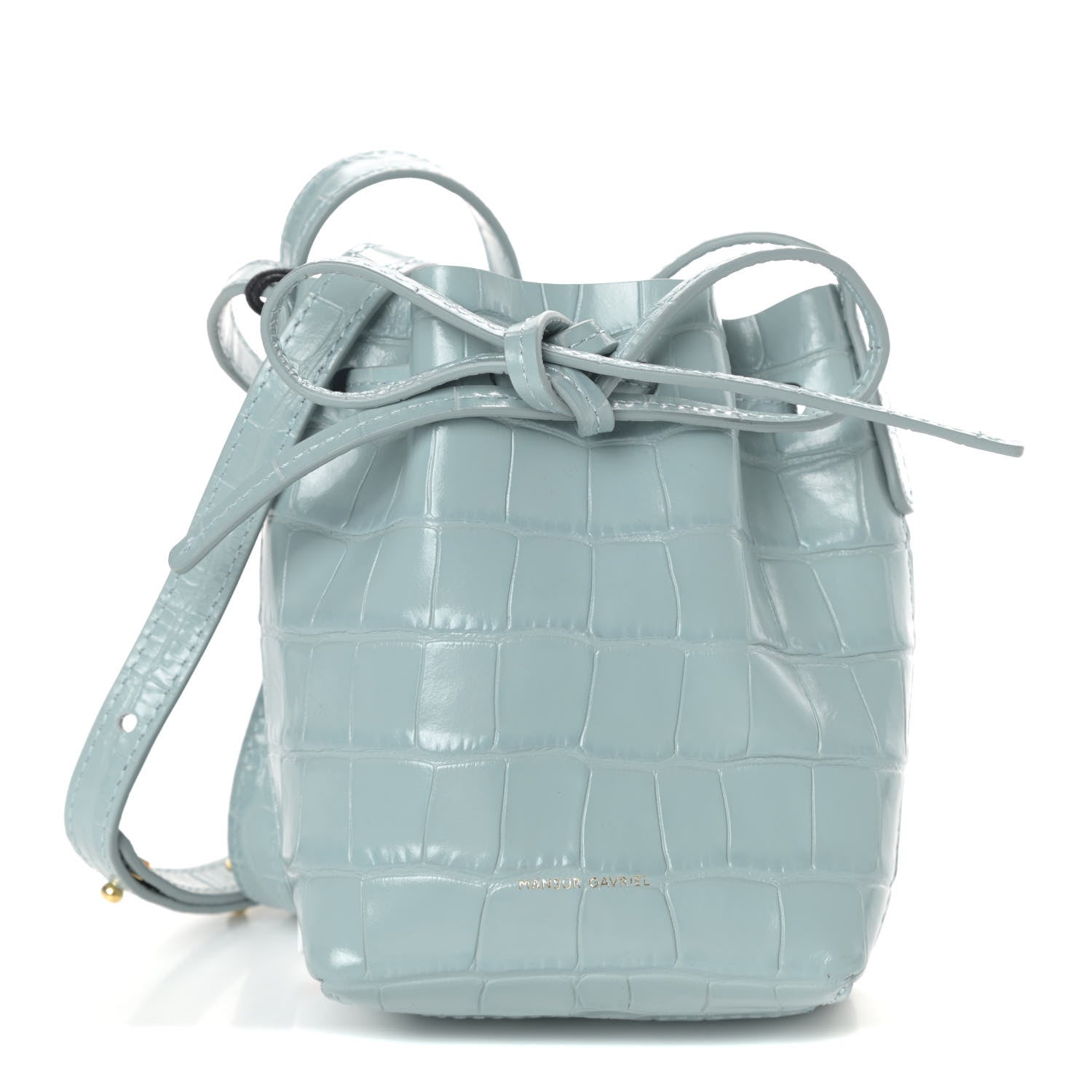 Mansur Gavriel Croc Embossed Calfskin Baby Bucket Bag Light Blue 1 of 9