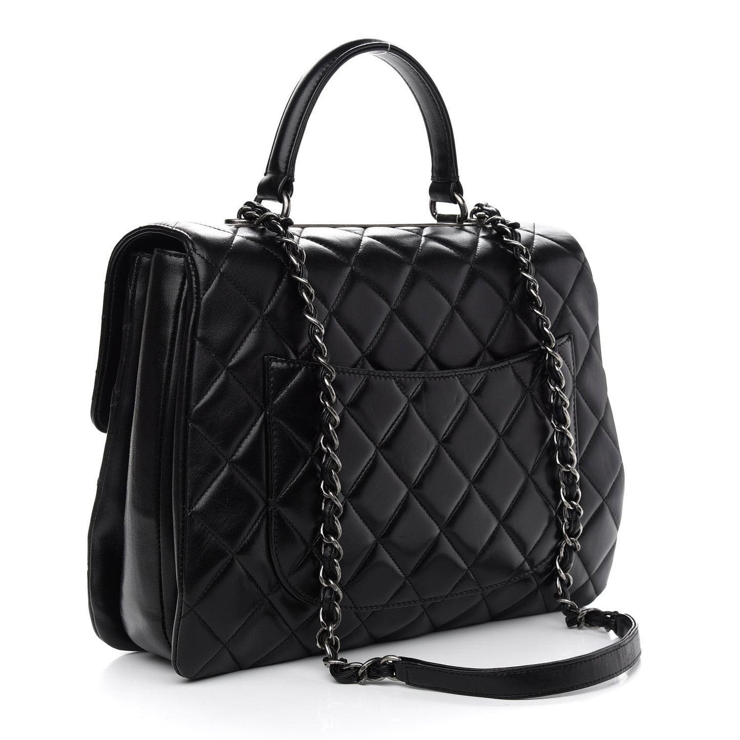 Lambskin Quilted Large Trendy CC Dual Handle Flap Bag Black