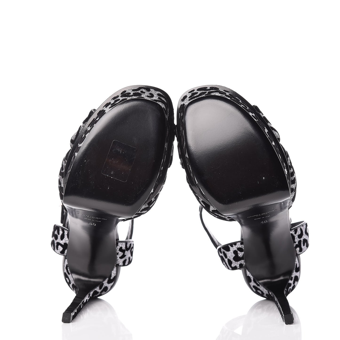 Velvet Glitter Leopard Print Platform Sandals 40 Argento Black