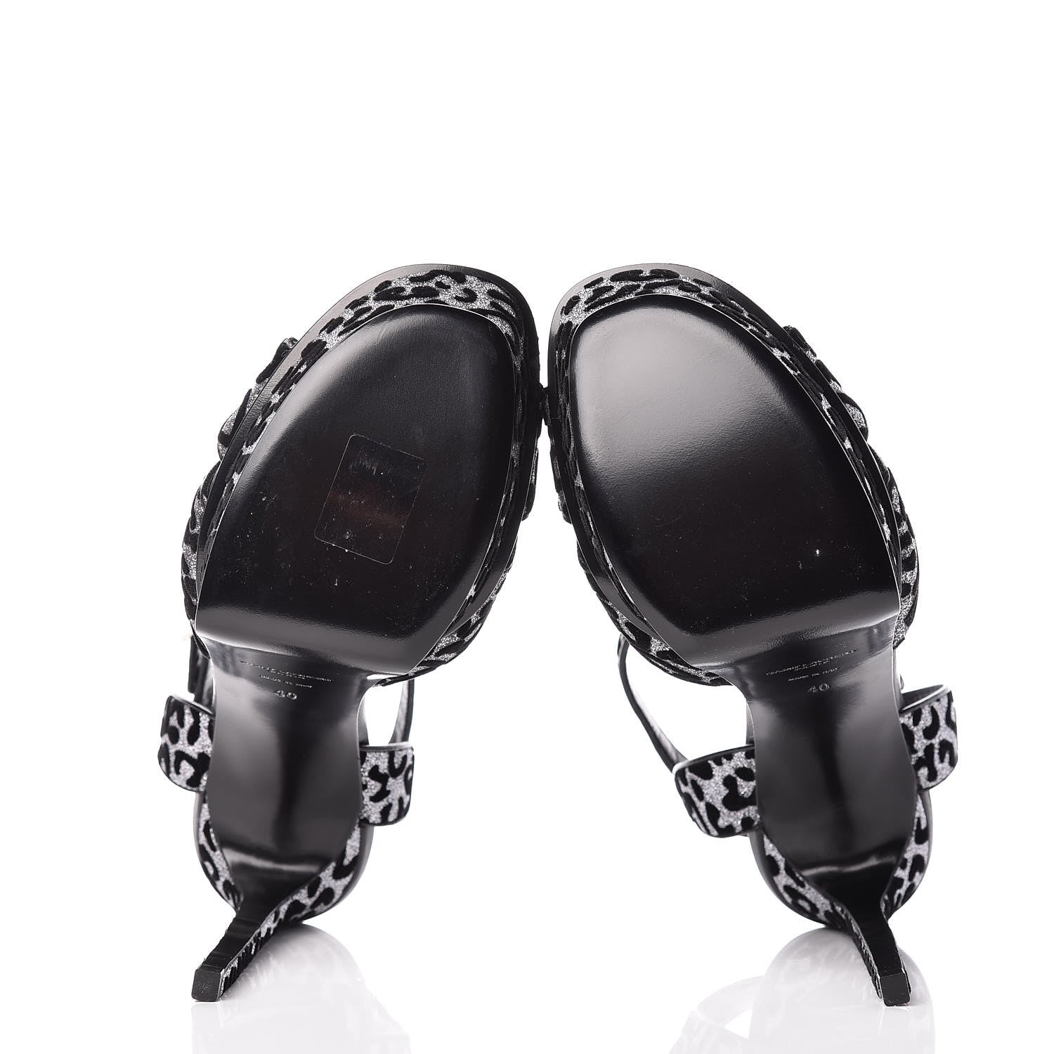 Saint Laurent Velvet Glitter Leopard Print Platform Sandals 40 Argento Black 9 of 18