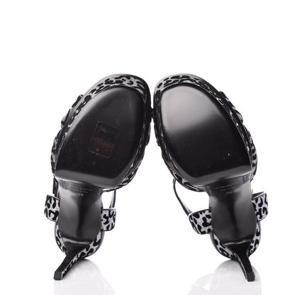 Saint Laurent Velvet Glitter Leopard Print Platform Sandals 40 Argento Black 9 of 18