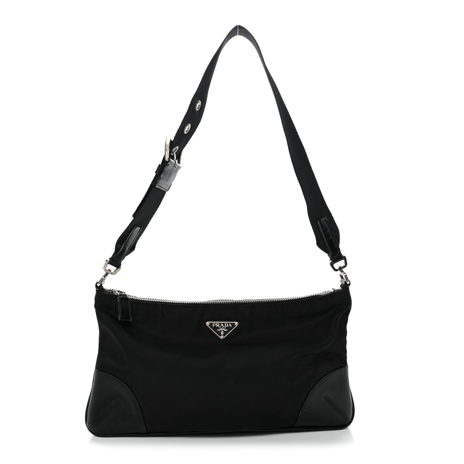 Prada Tessuto Light Nylon Soft Calf Shoulder Bag Black 1 of 14
