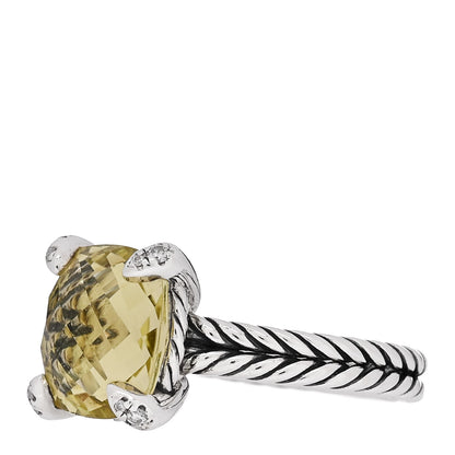 David Yurman Sterling Silver Diamond Lemon Citrine 11mm Chatelaine Ring 54 7 3 of 5