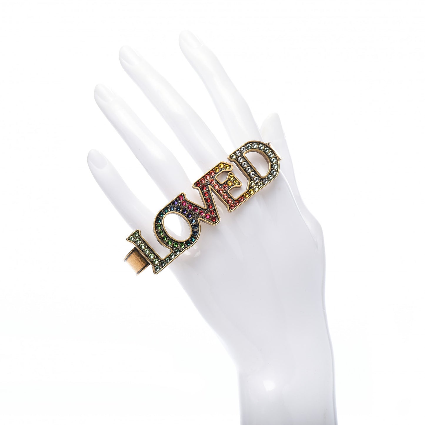 Metal Crystal Loved Palm Cuff Hand Piece Aged Gold