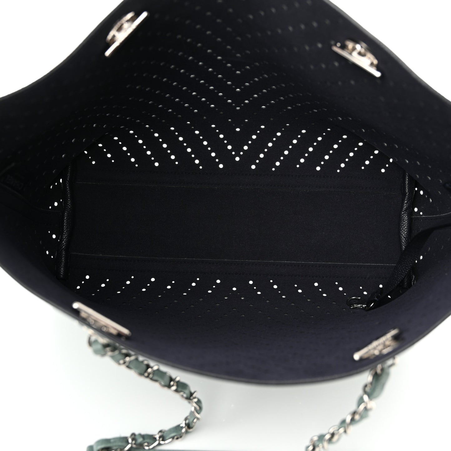 Perforated Grained Calfskin Small Shopping Tote Green