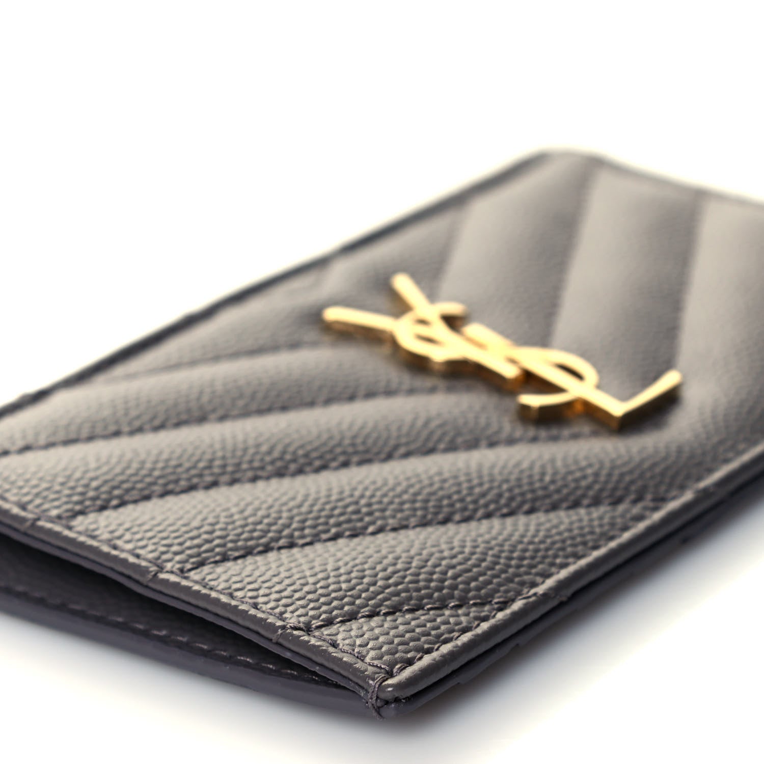 Saint Laurent Grain De Poudre Matelasse Chevron Monogram Fragments Zippered Card Case Fog 8 of 10