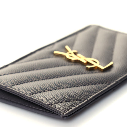 Saint Laurent Grain De Poudre Matelasse Chevron Monogram Fragments Zippered Card Case Fog 8 of 10