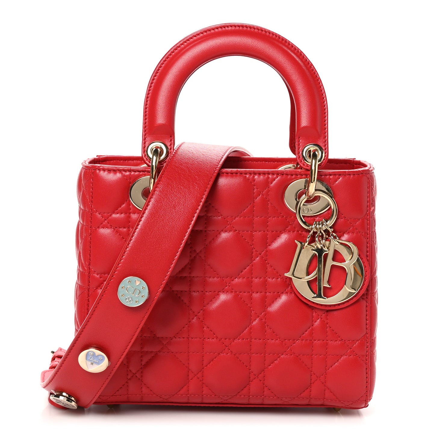 Lambskin Cannage Small Lucky Badges My Lady Dior Red