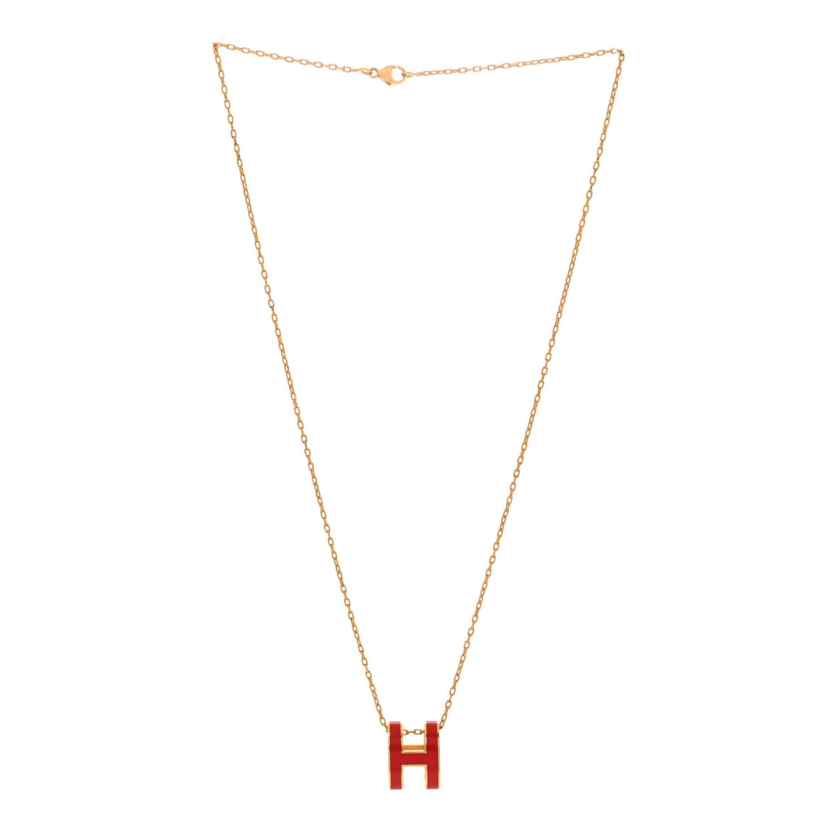Lacquered Gold Pop H Pendant Necklace Rouge Vif