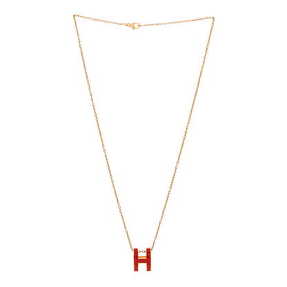 Hermes Lacquered Gold Pop H Pendant Necklace Rouge Vif 3 of 8