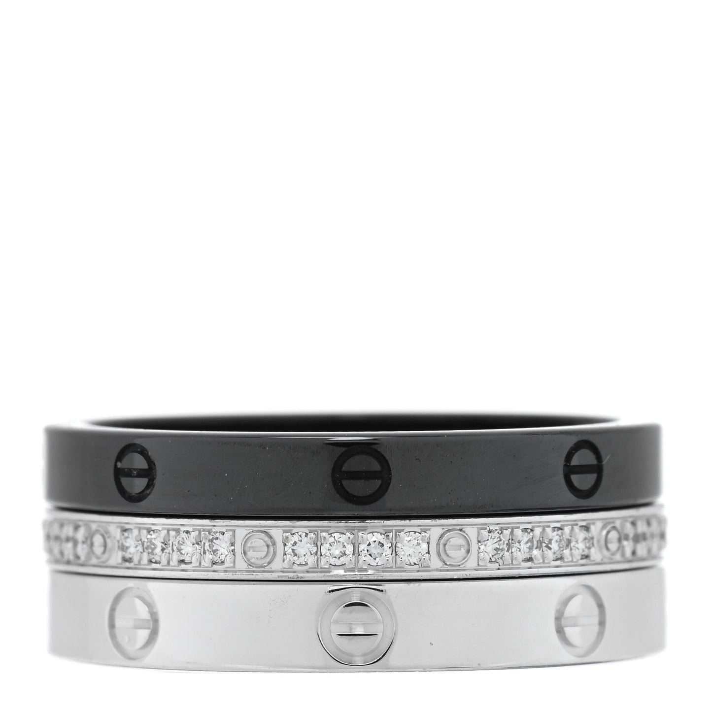 18K White Gold Diamond Ceramic LOVE Ring Set 54 6.75