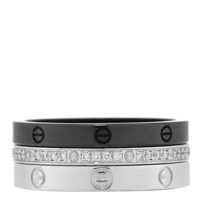 Cartier 18K White Gold Diamond Ceramic LOVE Ring Set 54 6.75 1 of 7
