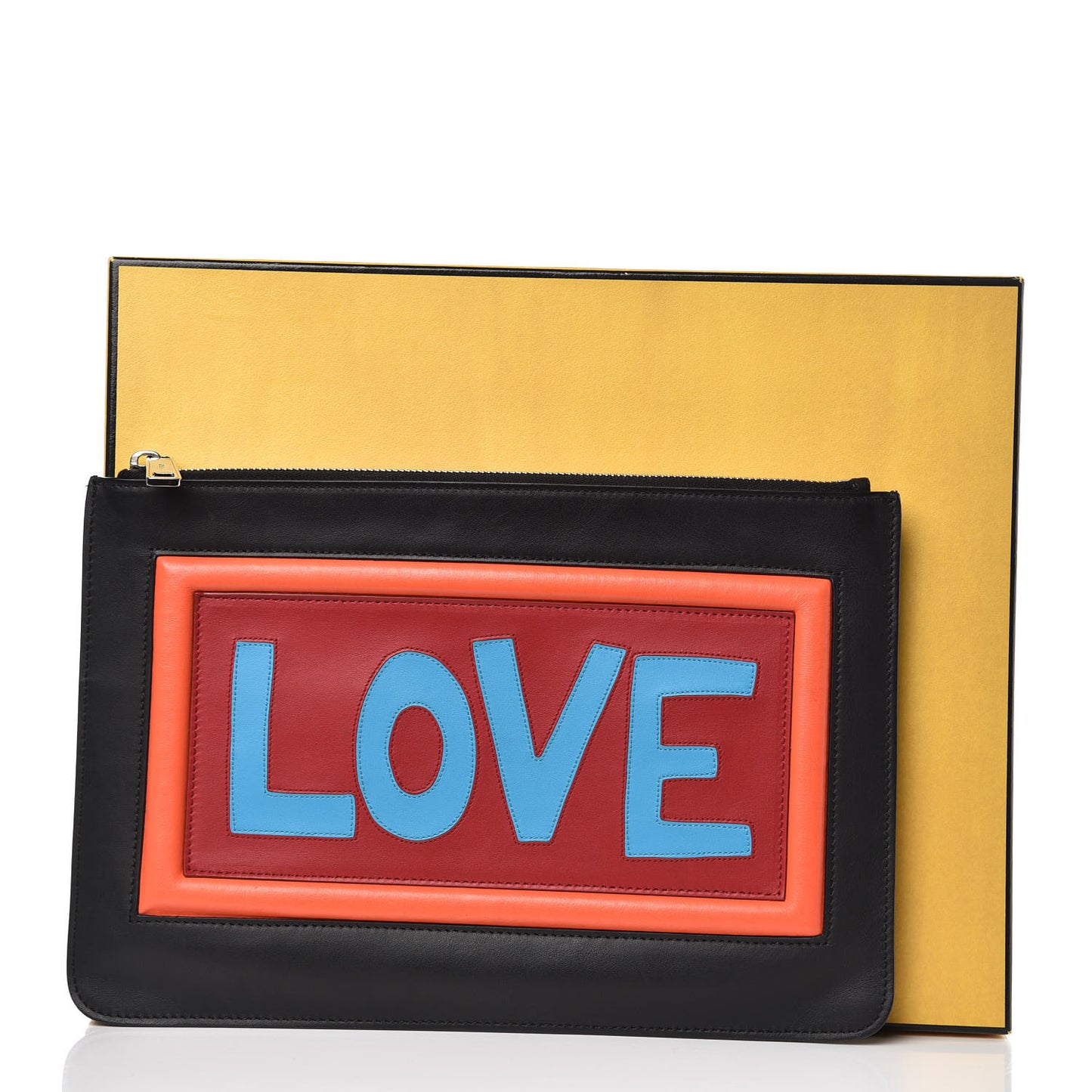 Vitello Century Vocabulary Love Inlaid Pouch Black Multicolor