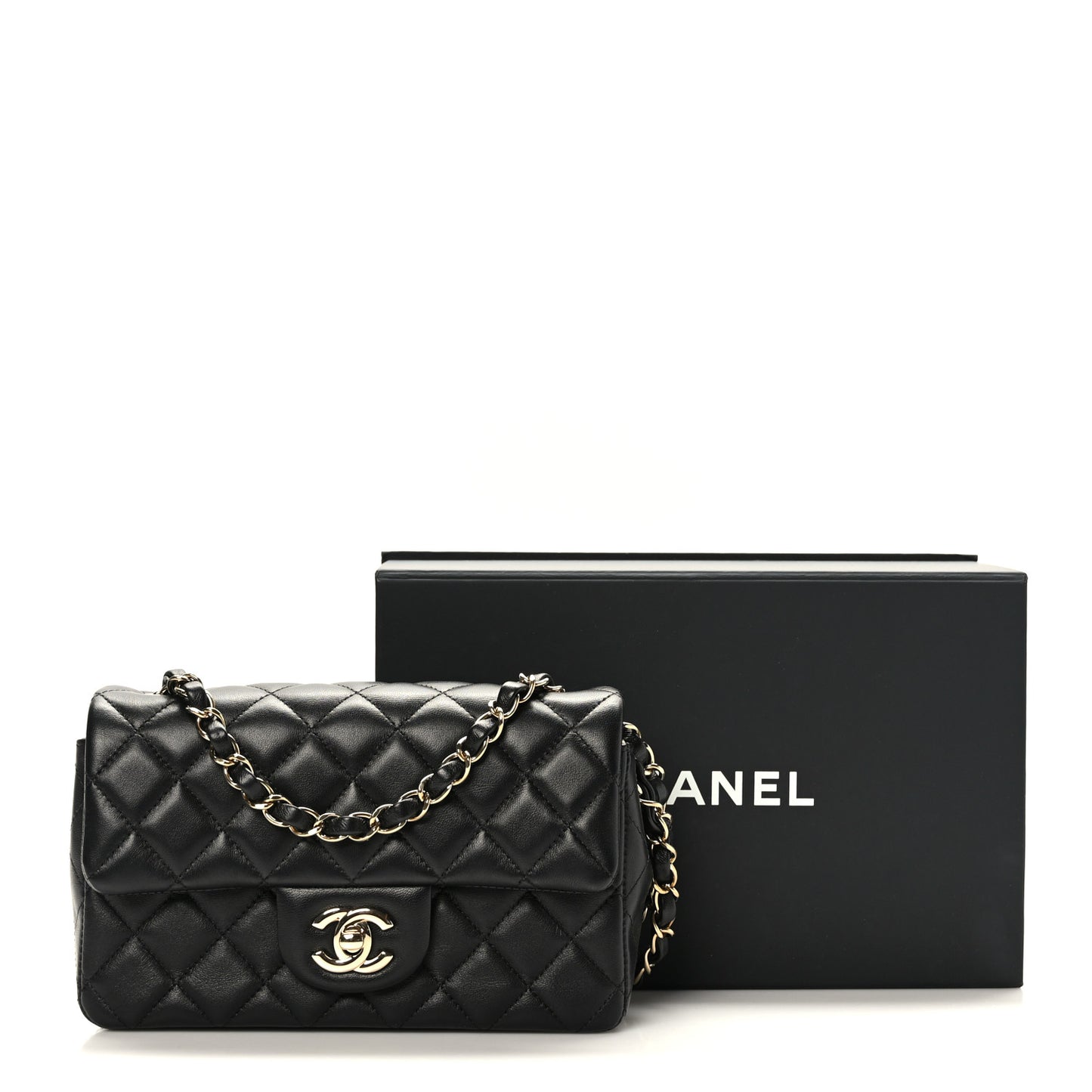 Lambskin Quilted Mini Rectangular Flap Black
