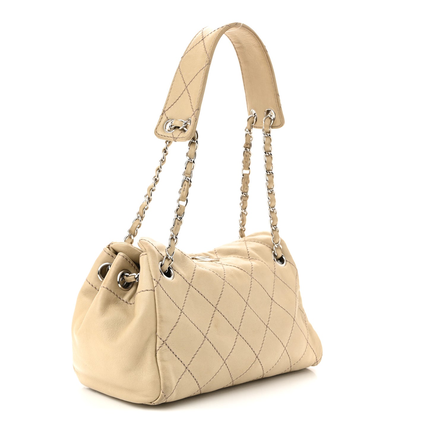 Lambskin Stitched Accordion Tote Beige