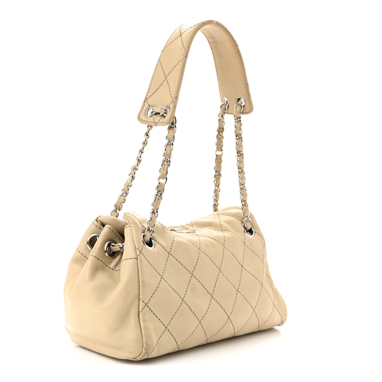 Chanel Lambskin Stitched Accordion Tote Beige 3 of 10