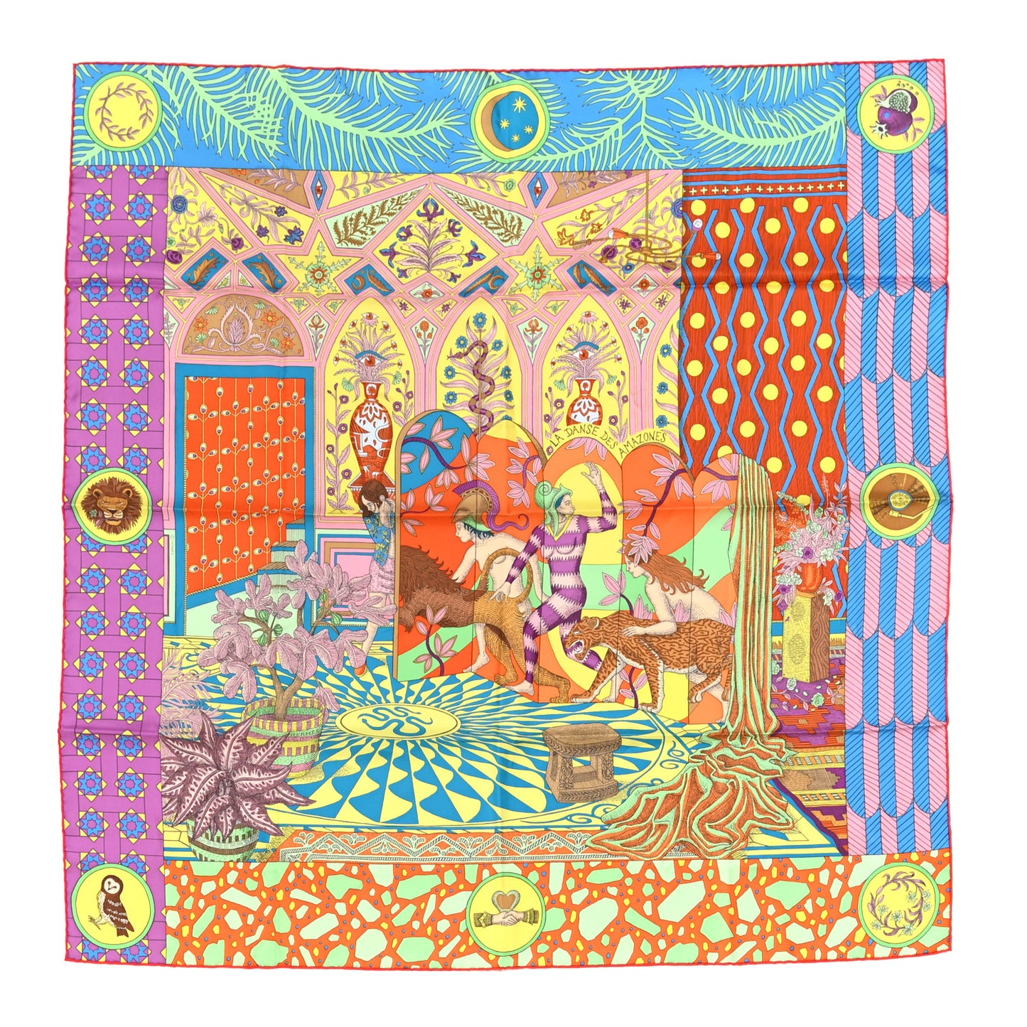 Silk La Danse Des Amazones Scarf 90 Vert Orange Multicolor