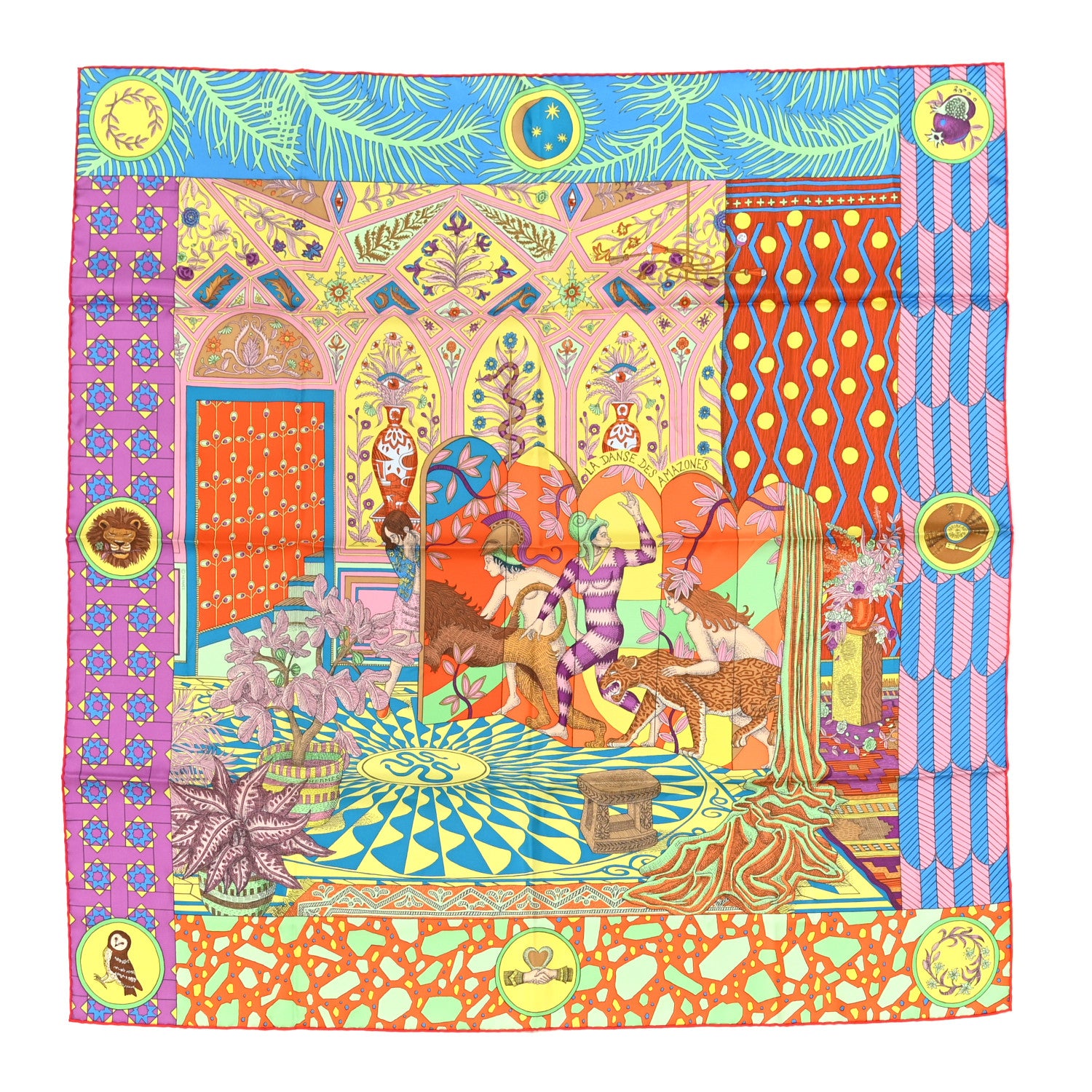 Hermes Silk La Danse Des Amazones Scarf 90 Vert Orange Multicolor 1 of 5