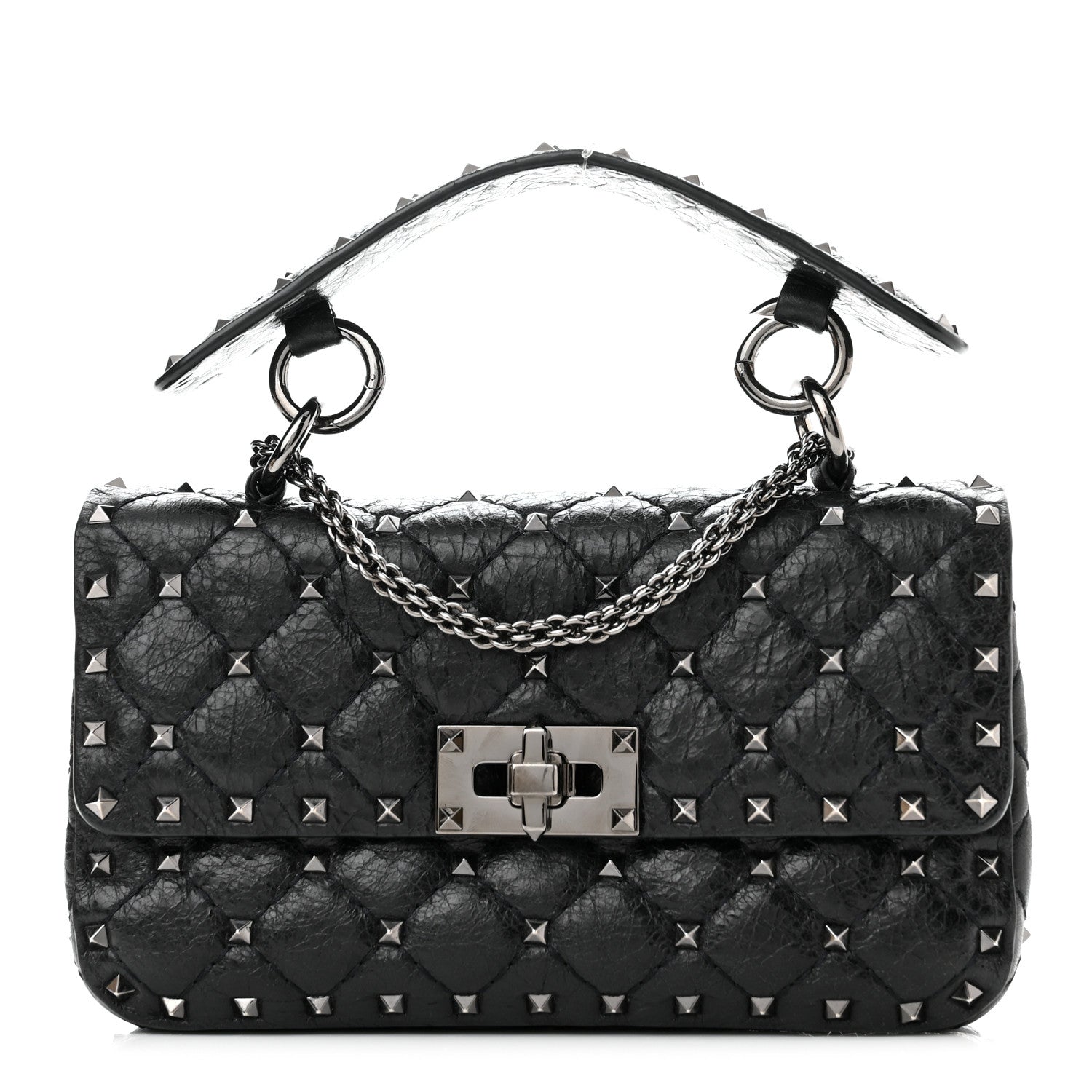 Valentino Garavani Craquele Nappa Small Rockstud Spike Shoulder Bag Black 1 of 11