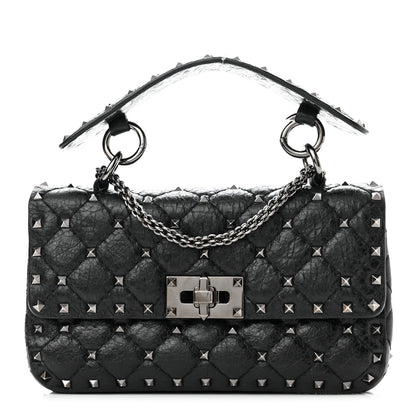 Valentino Garavani Craquele Nappa Small Rockstud Spike Shoulder Bag Black 1 of 11
