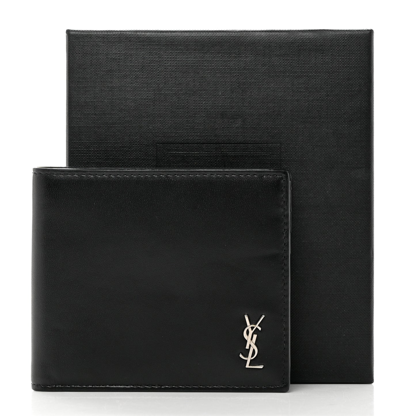 Matte Calfskin Tiny Cassandre East West Wallet Black