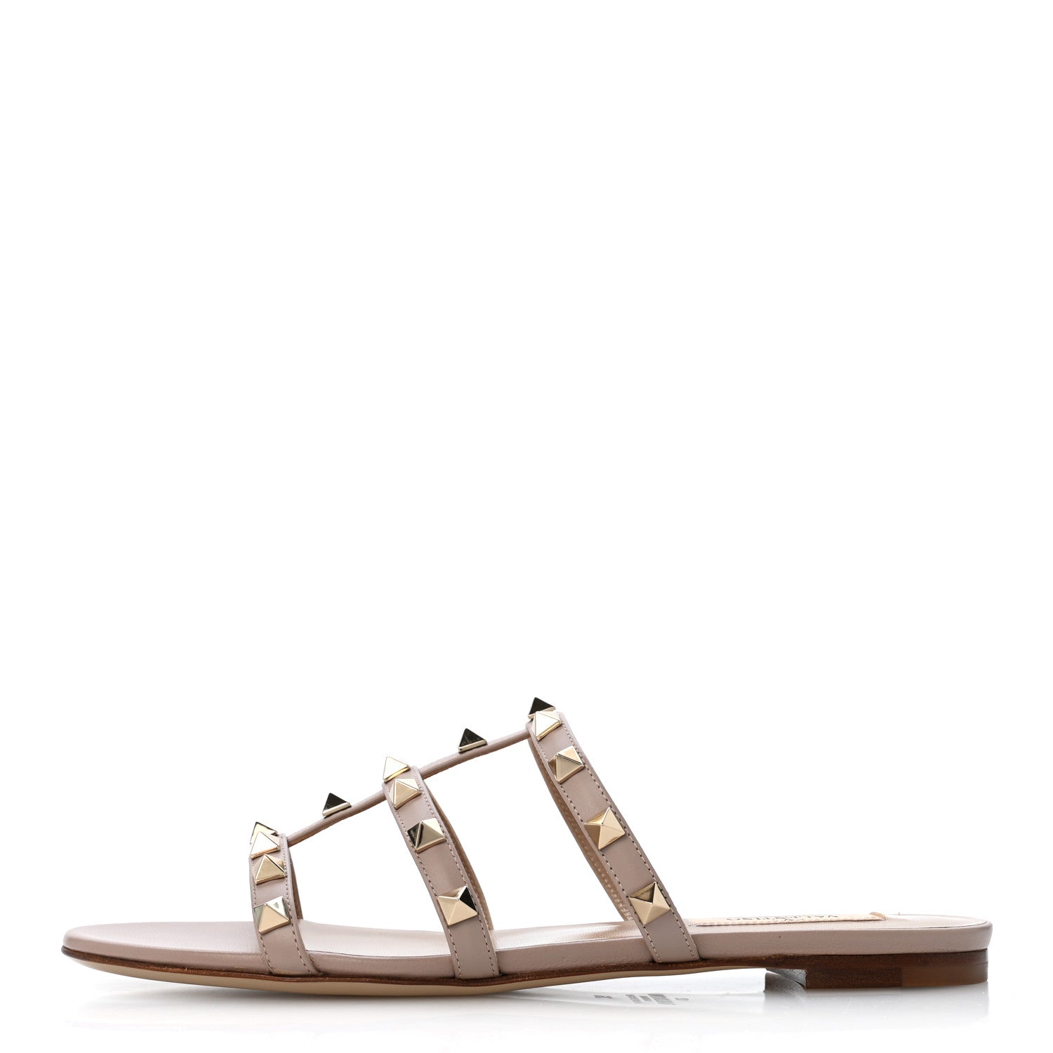 Valentino Garavani Nappa Rockstud Caged Flat Slide Sandals 36 Poudre 1 of 9