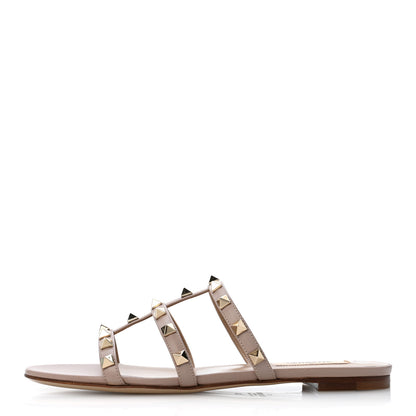 Valentino Garavani Nappa Rockstud Caged Flat Slide Sandals 36 Poudre 1 of 9