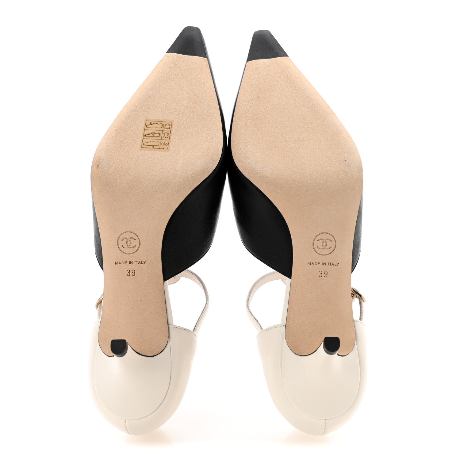 Chanel Lambskin CC Slingback Pumps 39 White Black 6 of 10