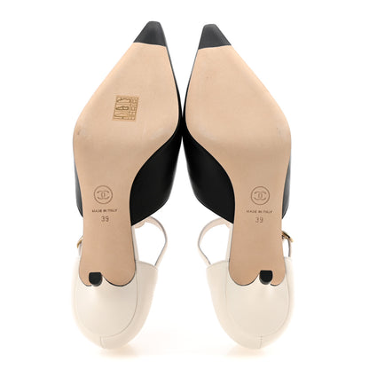 Chanel Lambskin CC Slingback Pumps 39 White Black 6 of 10