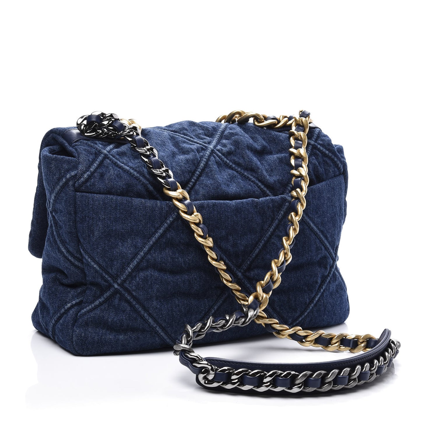 Denim Quilted Large 19 Flap Blue