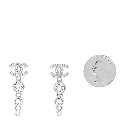 Chanel Metal Crystal CC Drop Earrings Silver 2 of 4