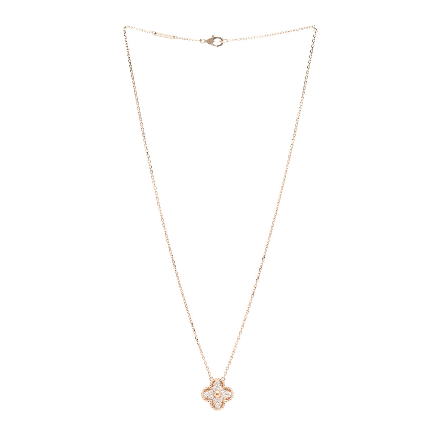 18K Rose Gold Diamond Vintage Alhambra Pendant Necklace