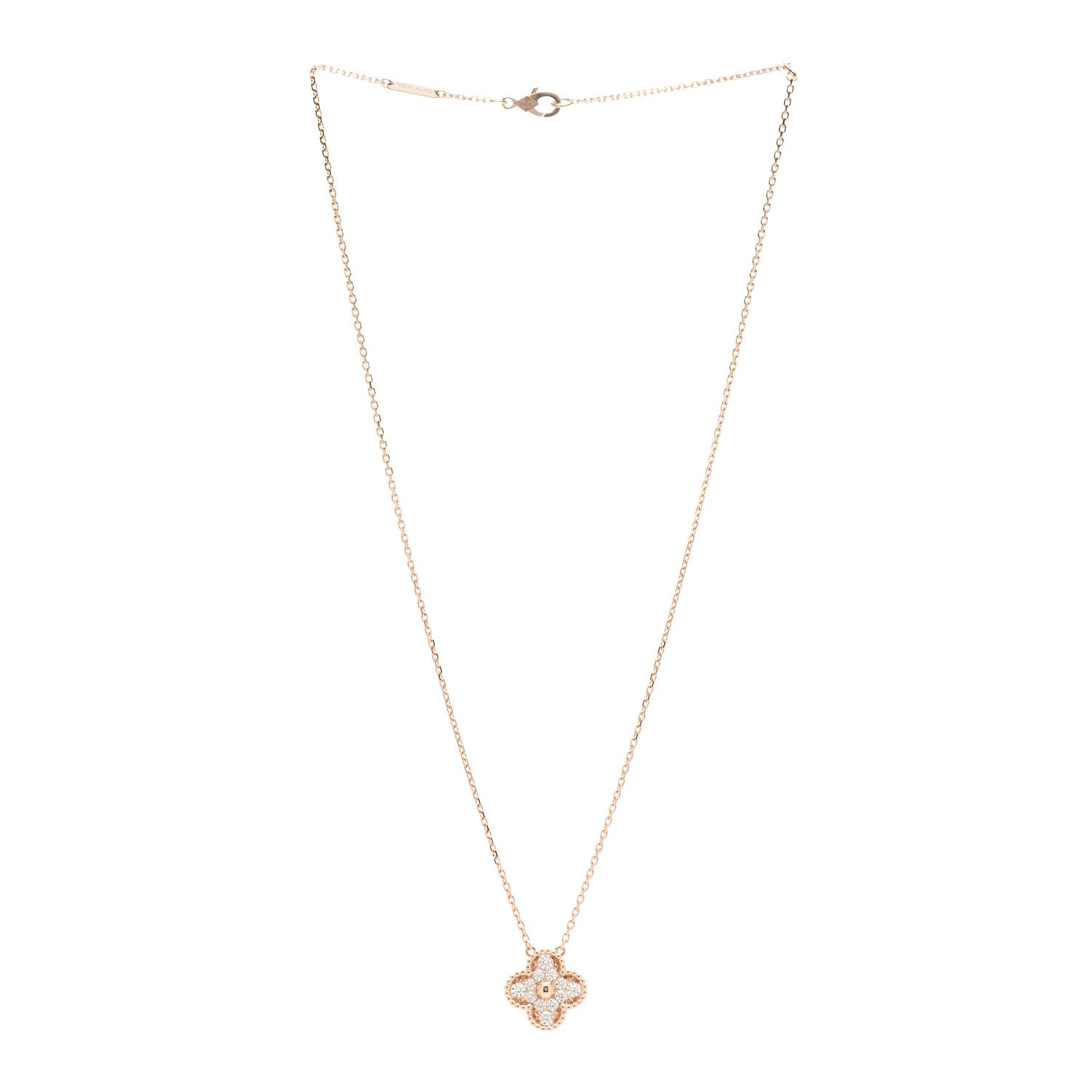 Van Cleef & Arpels 18K Rose Gold Diamond Vintage Alhambra Pendant Necklace 3 of 5