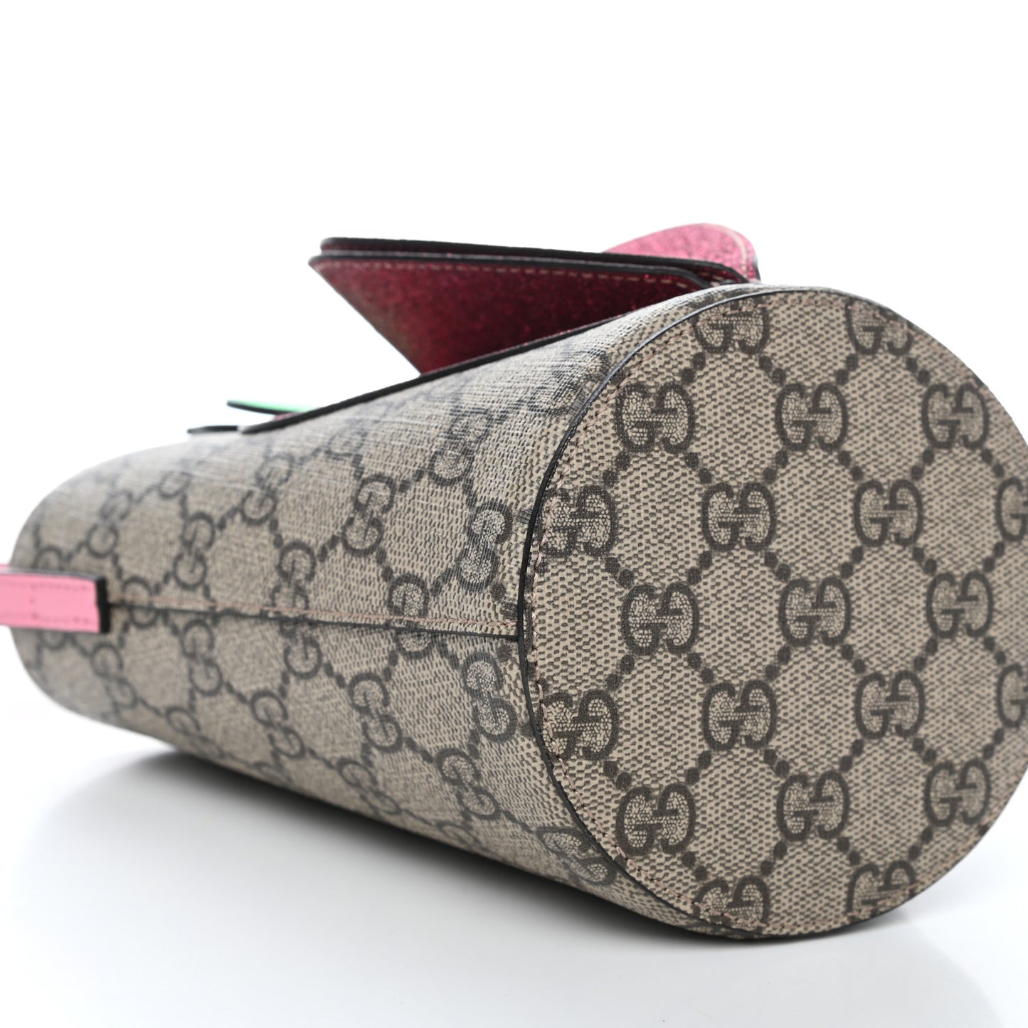 GG Supreme Monogram 3-D Strawberry Childrens Bucket Tote Beige Ebony Lotus Pink Fuxia Emerald