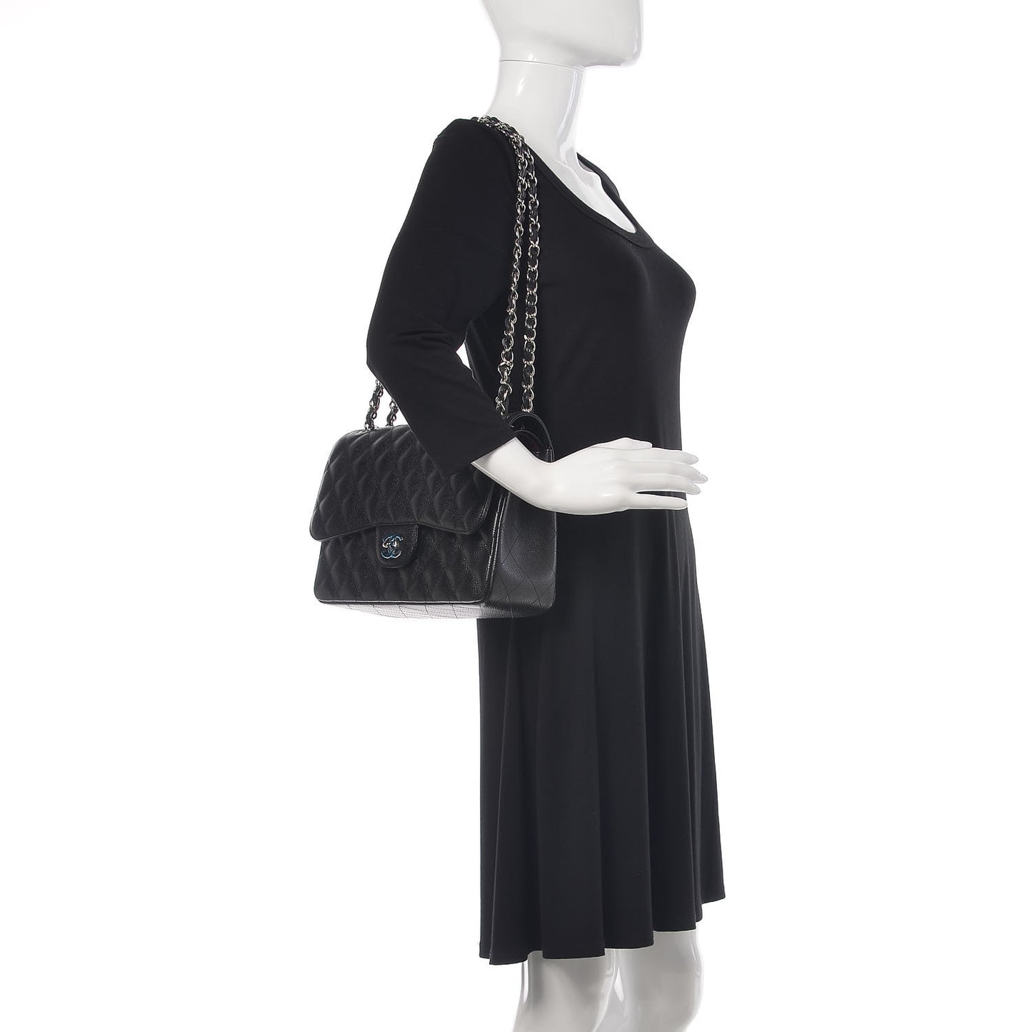 Caviar Quilted Jumbo Double Flap Black