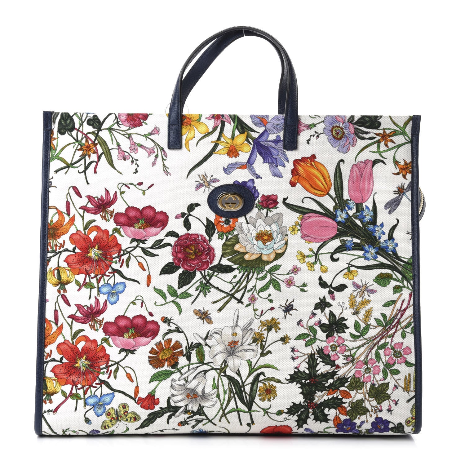 Gucci Canvas Large Flora Tote Navy Multicolor 1 of 10
