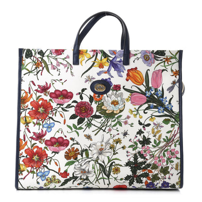 Gucci Canvas Large Flora Tote Navy Multicolor 1 of 10