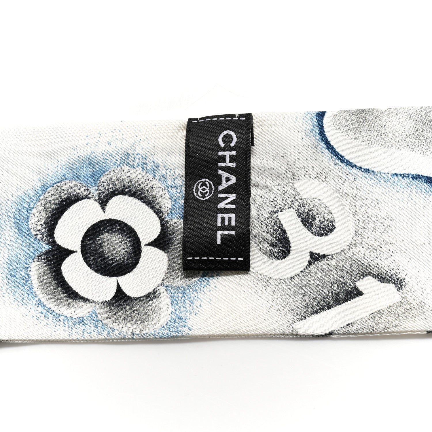 Chanel Silk CC Slim Bandeau Scarf White Blue 6 of 6